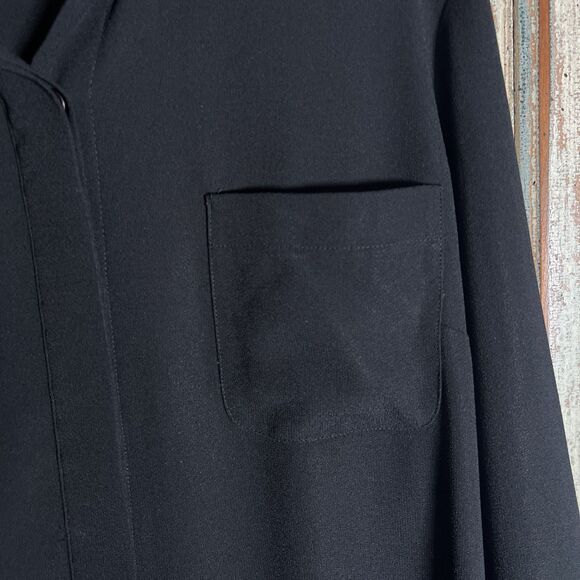 DANA BUCHMAN Button Down Black Dress Size 12 Satin Like Collar Cuffs Bottom Hem - Picture 5 of 14